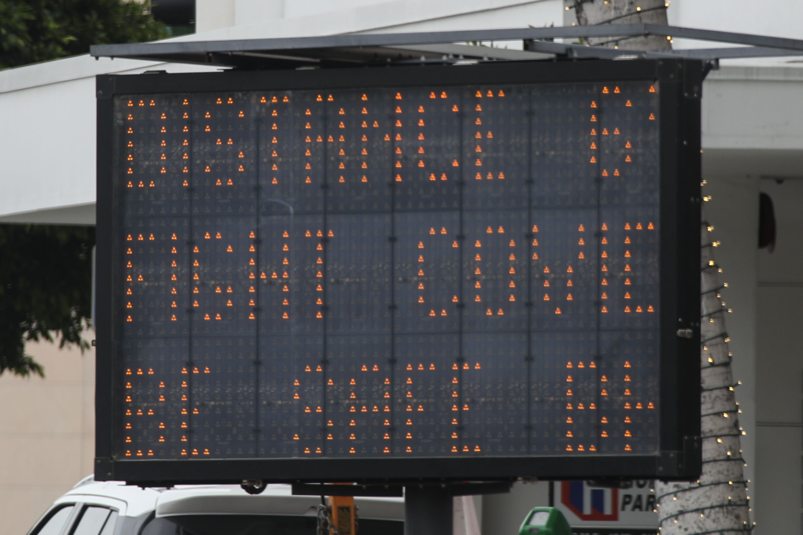 BEVERLY HILLS, LOS ANGELES, CALIFORNIA, USA - MARCH 31: A Caltrans Changeable Message Sign (CMS) war...